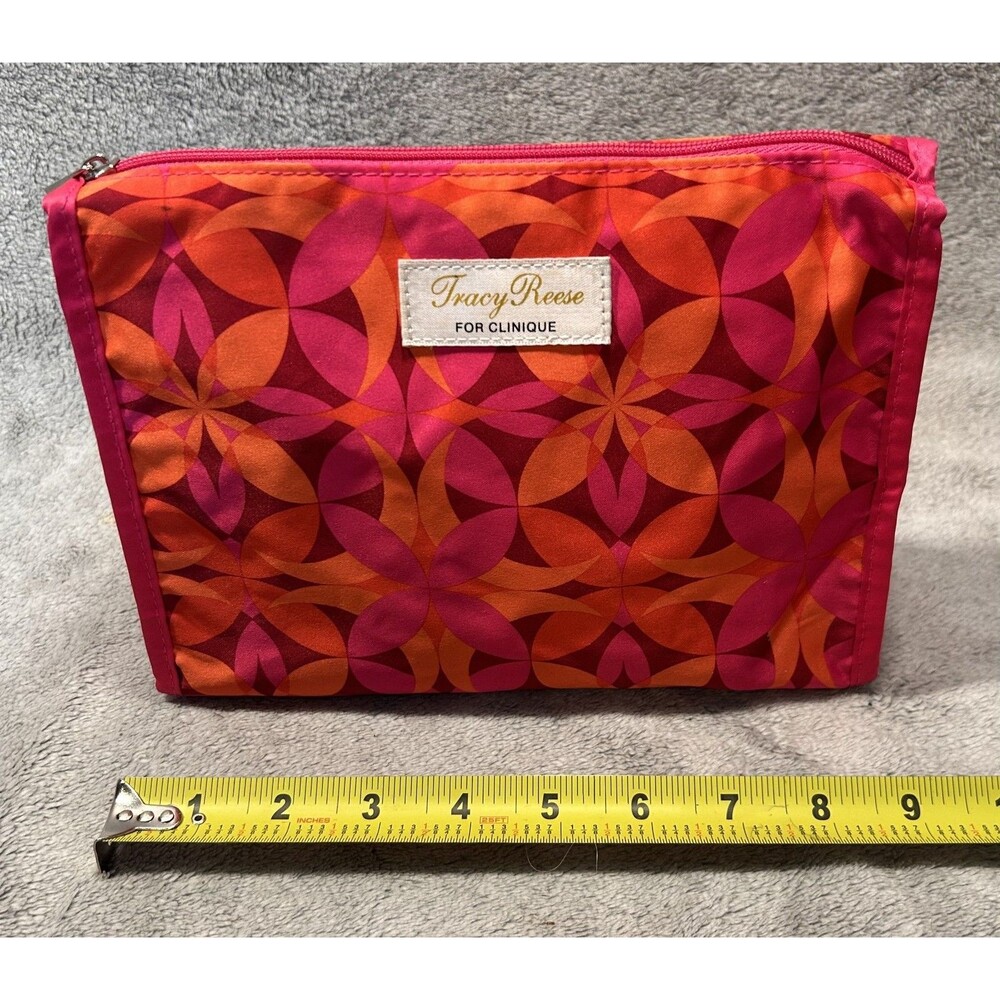 Clinique Tracy Reese Geometric Pink Orange Red Zipper Cosmetic Makeup Bag/Pouch